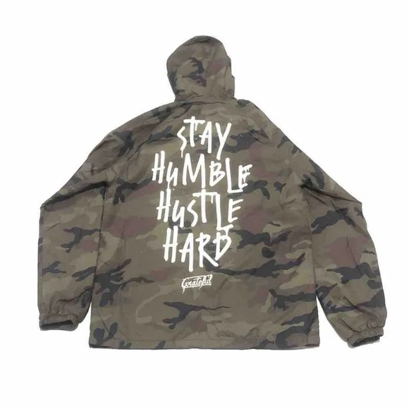 Grateful Premium Quality Camo Jacket Windbreaker “Stay Humble Hustle Hard” - Picture 6 of 9